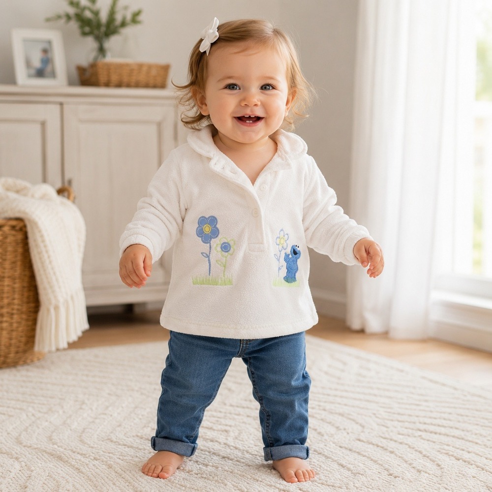 Vintage Sesame Street Cookie Monster Fleece Pullover White 18 Months Retro‎ 90s